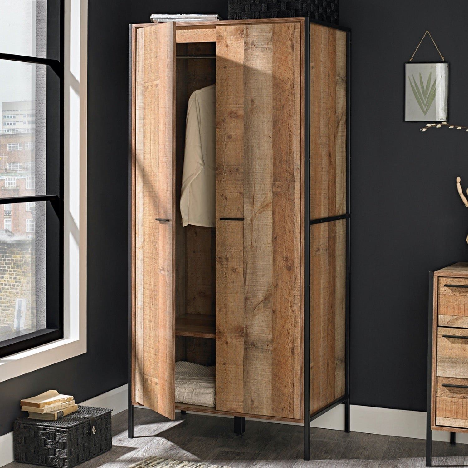 Hoxton 2 Door Wardrobe Distressed Effect - Oak