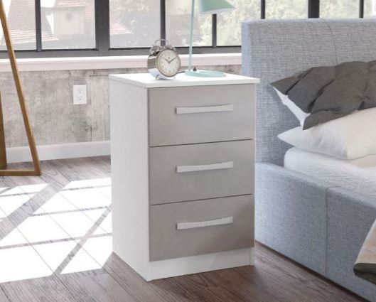 Lynx 3 Drawer Bedside - White/Grey