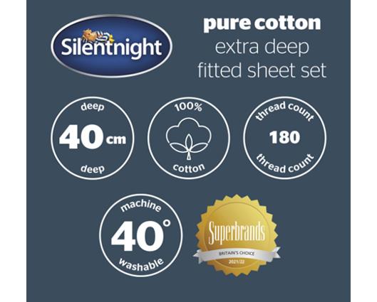 Superking - Silentnight Pure Cotton Extra Deep Fitted Sheet - Cream