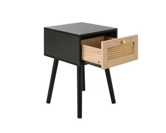 Croxley 1 Drawer Rattan Bedside - Black