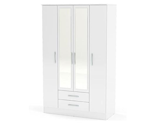 Lynx 4 Door 2 Drawer Wardrobe With Mirror - White