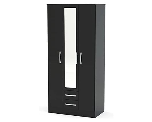 Lynx 3 Door 2 Drawer Wardrobe With Mirror - Black