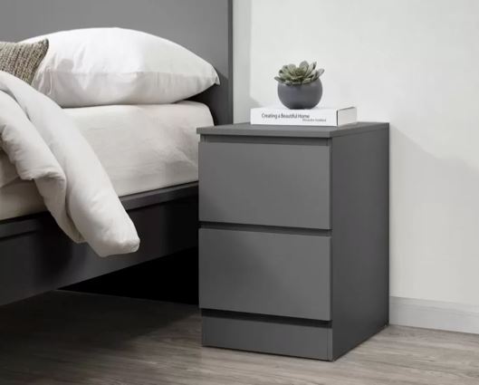 Oslo 2 Drawer Bedside - Grey