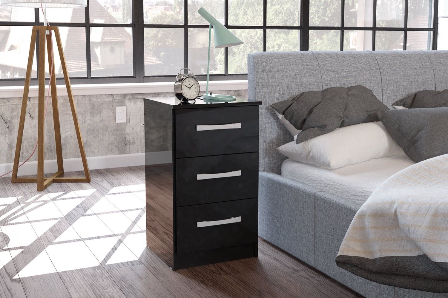 Lynx 3 Drawer Bedside - Black