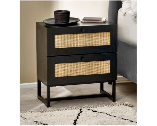 Padstow 2 Drawer Bedside- Black