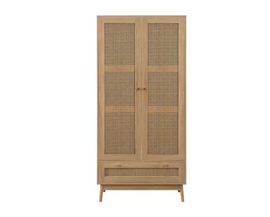 Croxley 2 Door 1 Drawer Rattan Wardrobe - Oak