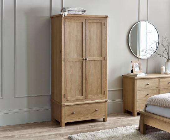 Memphis Limed Oak 2 Door 1 Drawer Wardrobe