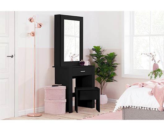 Evelyn 1 Drawer Sliding Mirror Dressing Table - Black