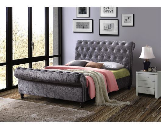 Castello Bed Steel Crushed Velvet