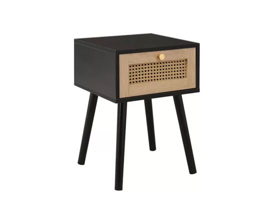 Croxley 1 Drawer Rattan Bedside - Black