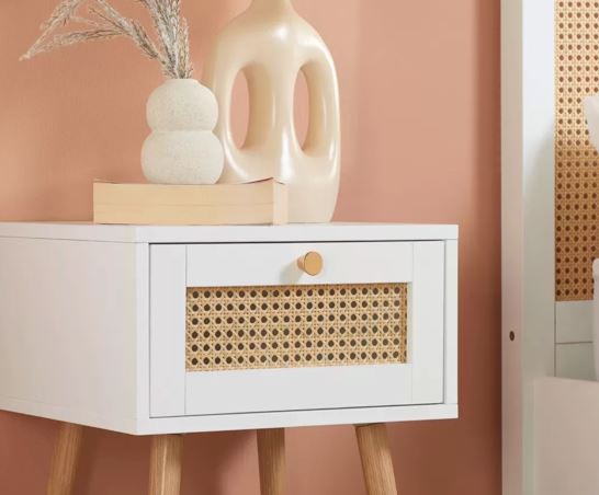 Croxley 1 Drawer Rattan Bedside - White