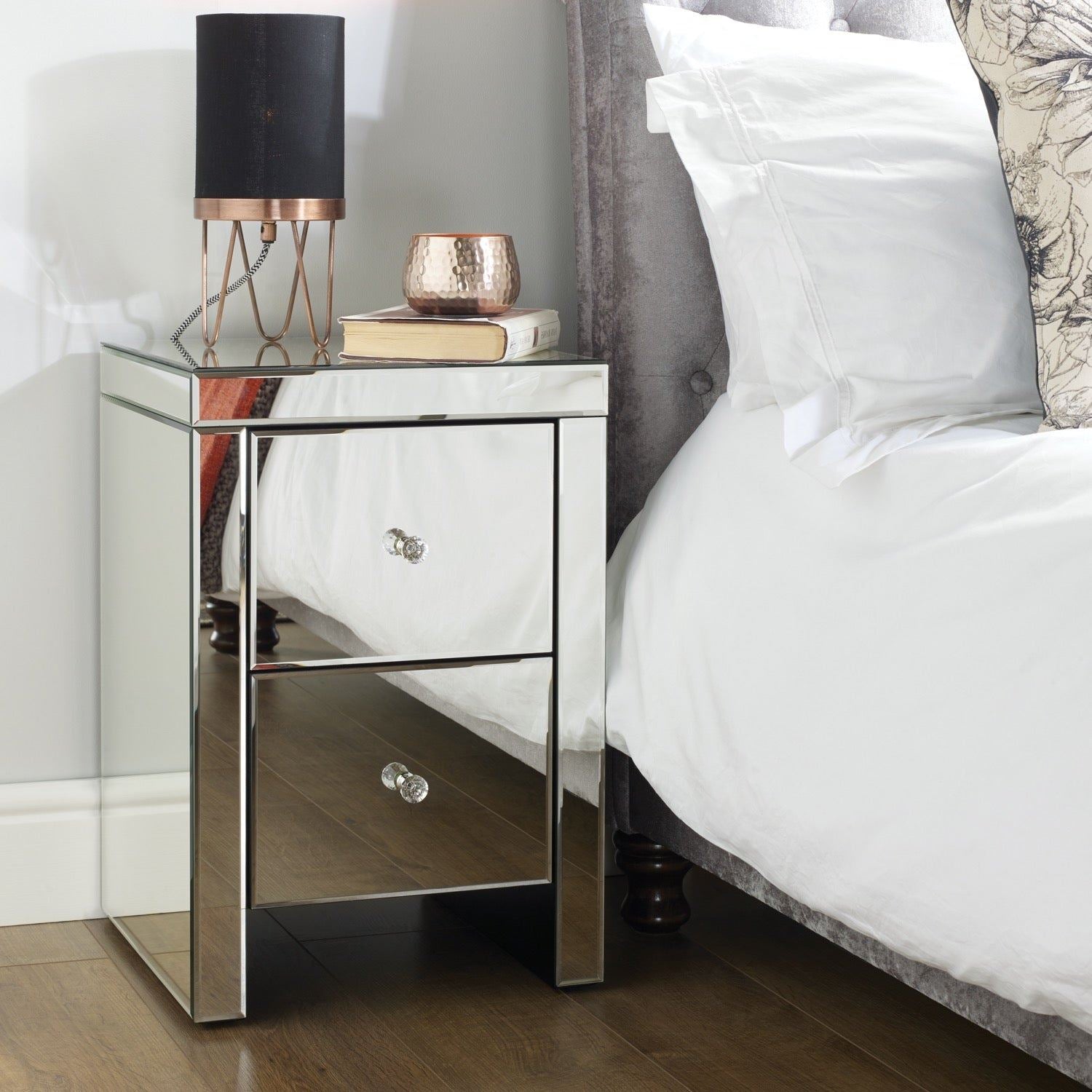 Seville 2 Drawer Bedside - Mirrored