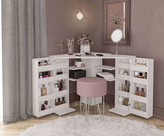 Olivia Corner Dressing Table With Storage - White