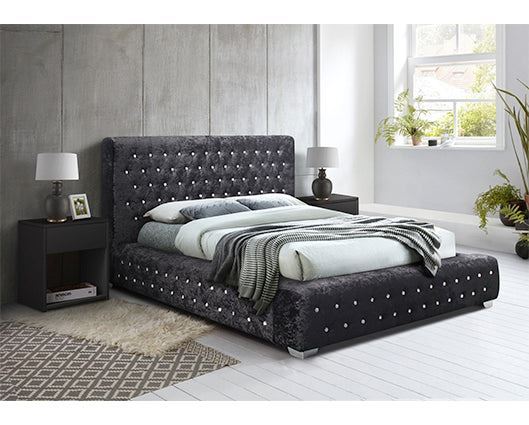 Grande Bed - Black Crushed Velvet