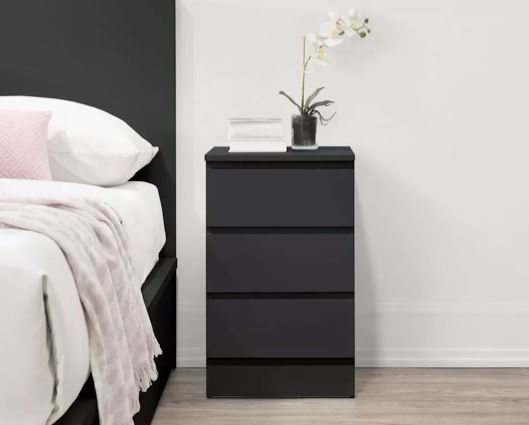 Oslo 3 Drawer Bedside - Black