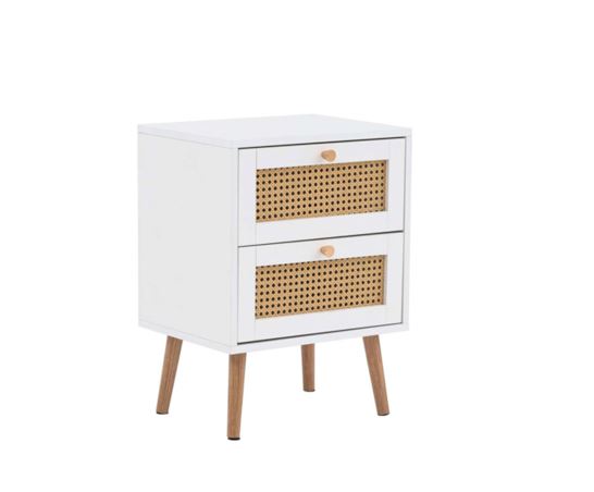 Croxley 2 Drawer Rattan Bedside - White