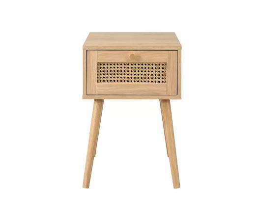 Croxley 1 Drawer Rattan Bedside - Oak