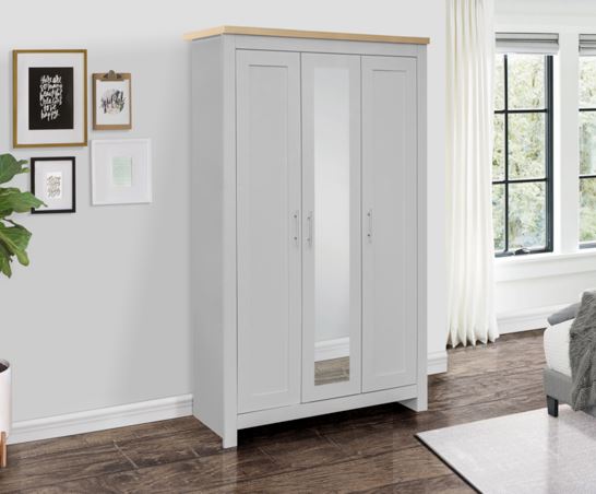 Highgate 3 Door Wardrobe With Mirror - Grey