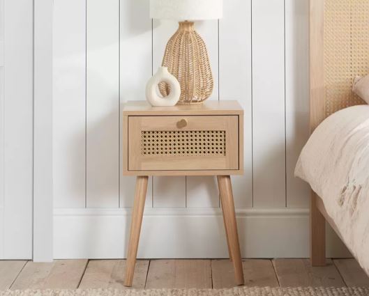 Croxley 1 Drawer Rattan Bedside - Oak