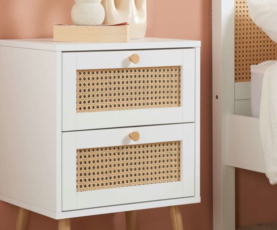 Croxley 2 Drawer Rattan Bedside - White