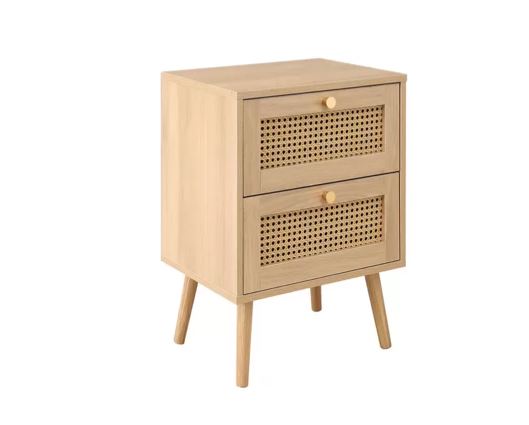 Croxley 2 Drawer Rattan Bedside - Oak