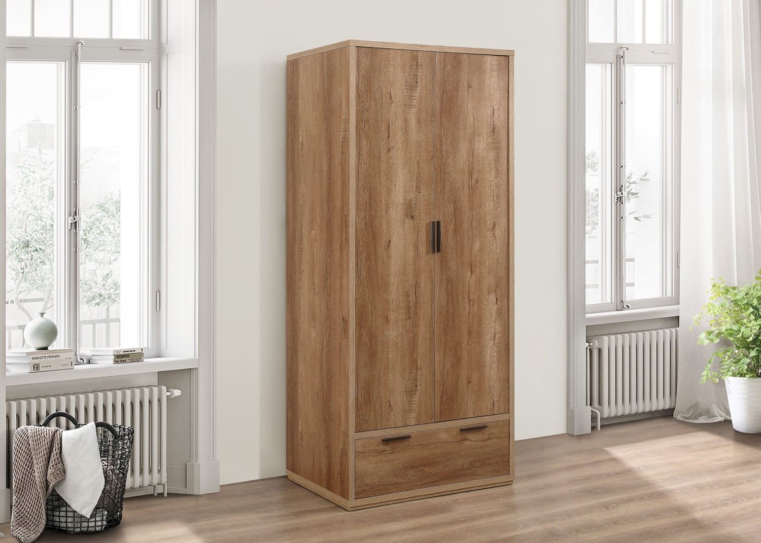 Stockwell 2 Door 1 Drawer Wardrobe - Oak