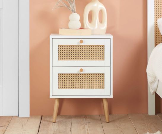 Croxley 2 Drawer Rattan Bedside - White