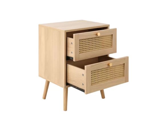 Croxley 2 Drawer Rattan Bedside - Oak