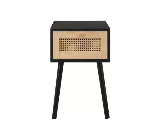 Croxley 1 Drawer Rattan Bedside - Black