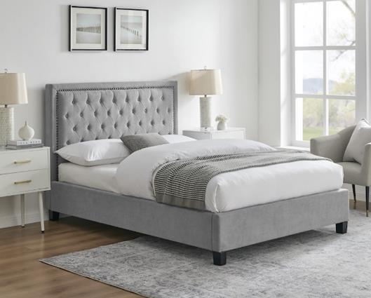 Rhea Fabric Bed - Light Grey