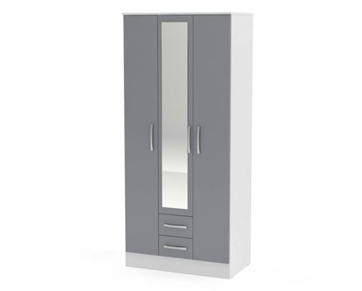 Lynx 3 Door 2 Drawer Wardrobe With Mirror - White/Grey