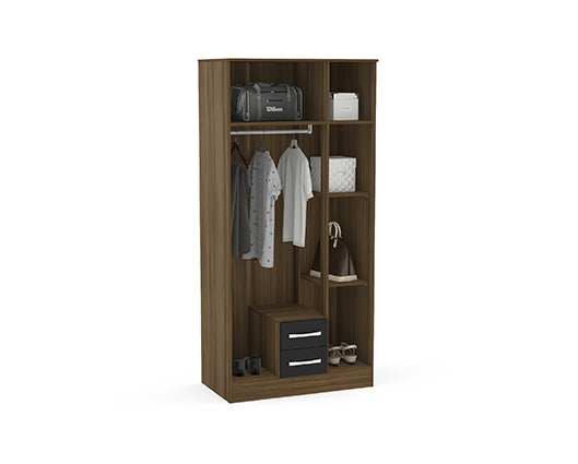 Lynx 3 Door 2 Drawer Wardrobe With Mirror- Walnut & Black