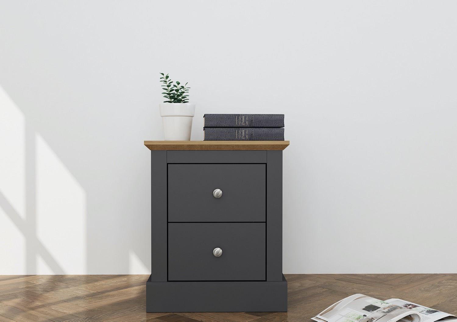 Devon Bedside Cabinet Charcoal - Grey