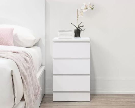 Oslo 3 Drawer Bedside - White