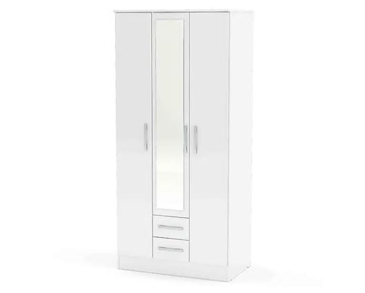 Lynx 3 Door 2 Drawer Wardrobe With Mirror - White