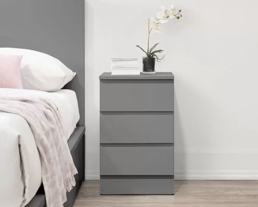 Oslo 3 Drawer Bedside - Grey