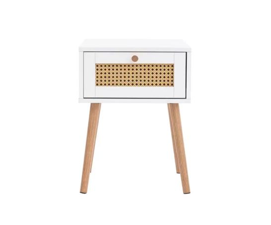 Croxley 1 Drawer Rattan Bedside - White