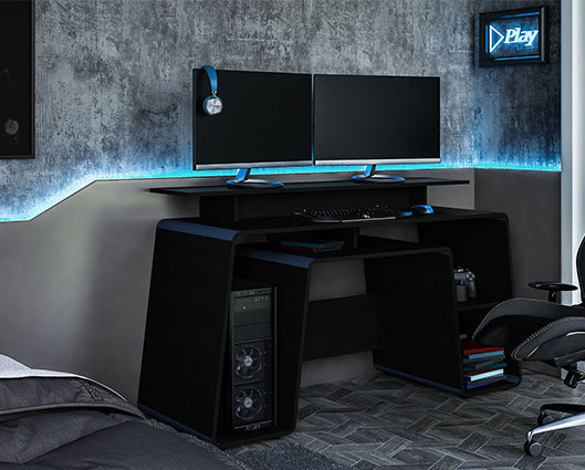 Onyx Gaming Computer Desk- Black & Blue