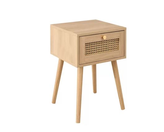 Croxley 1 Drawer Rattan Bedside - Oak