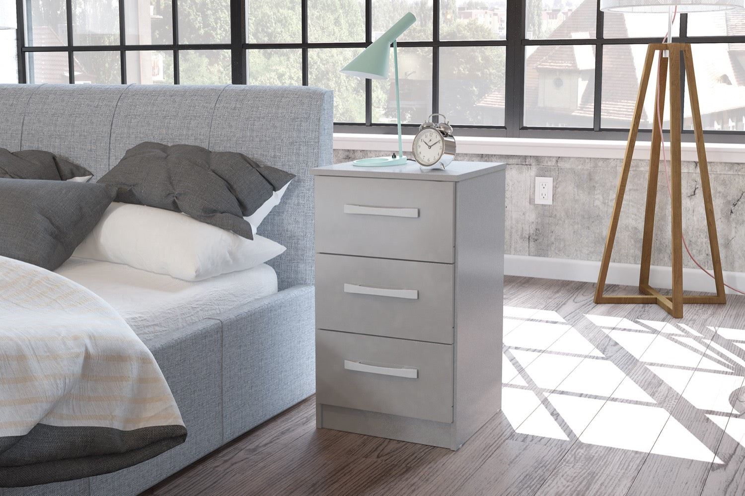 Lynx 3 Drawer Bedside - Grey