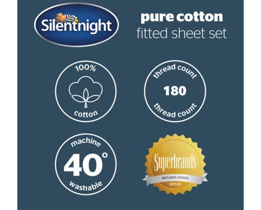 Single - Silentnight Pure Cotton Fitted Sheet - Silver