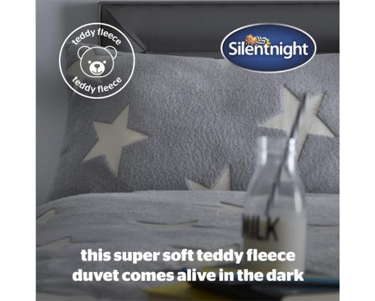 Single - Silentnight Grey Glow In The Dark Teddy Fleece Duvet Set