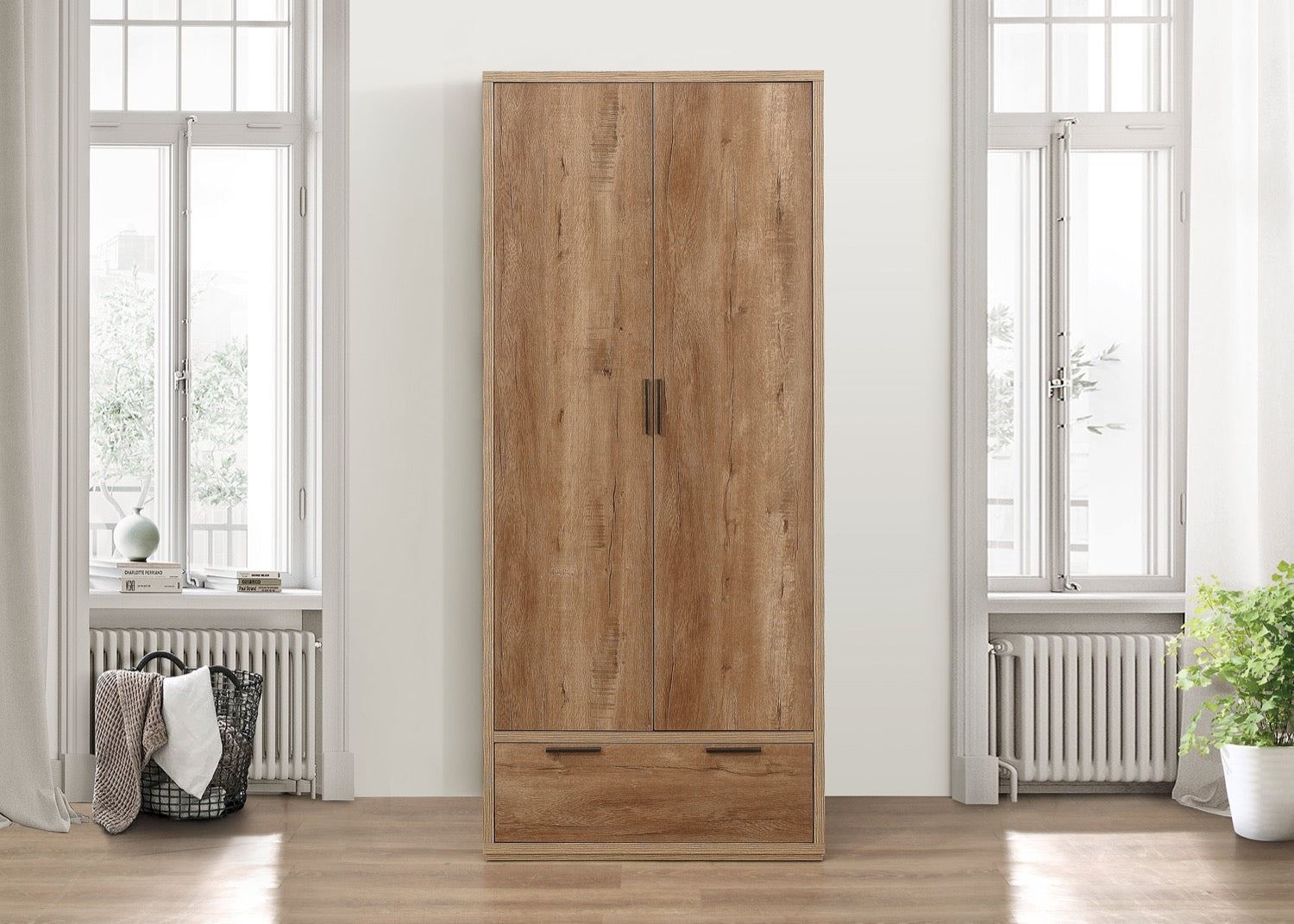 Stockwell 2 Door 1 Drawer Wardrobe - Oak