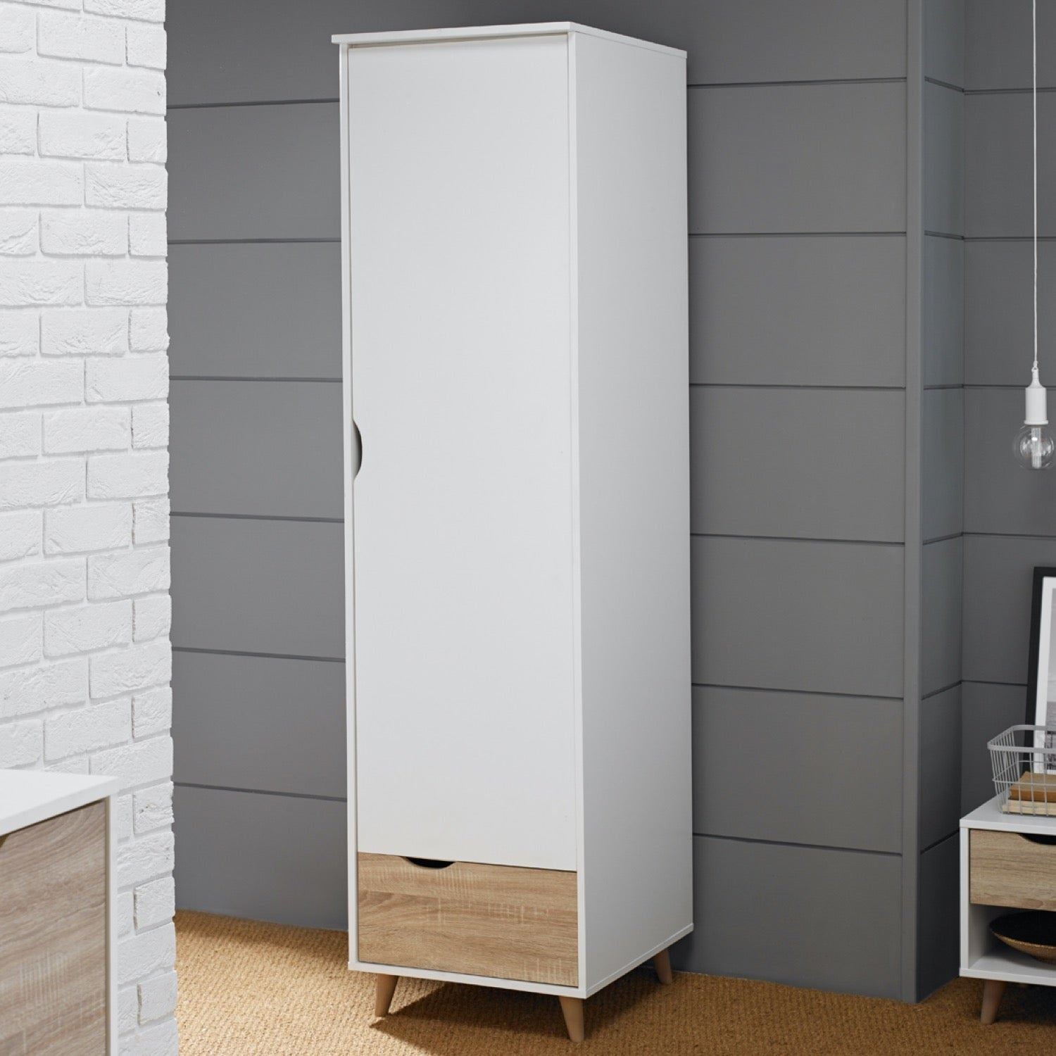 Stockholm 1 Door Wardrobe White - Oak