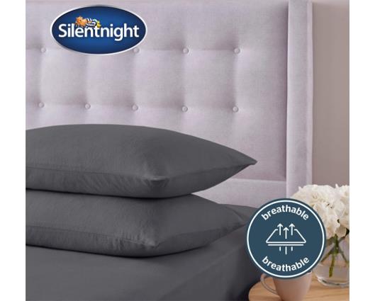 Double - Silentnight Brushed Cotton Fitted Sheet and Pillowcase Set - Charcoal