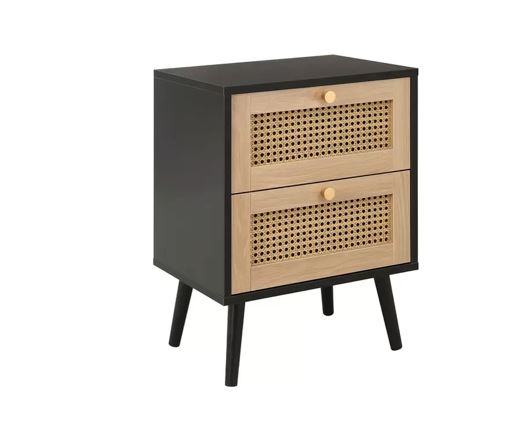 Croxley 2 Drawer Rattan Bedside - Black