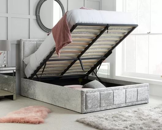 Hannover Ottoman Bed Steel Crushed Velvet