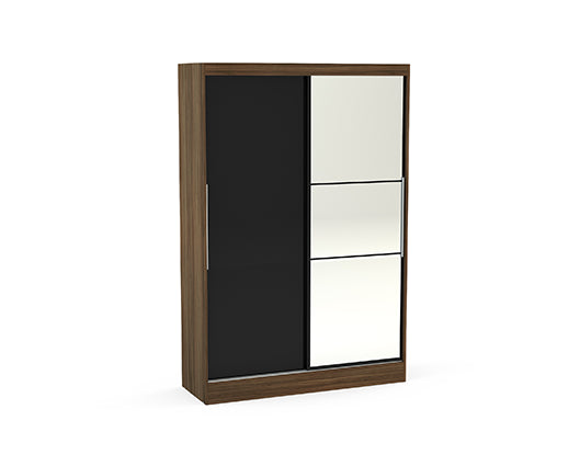 Lynx 2 Door Sliding Wardrobe With Mirror- Walnut & Black