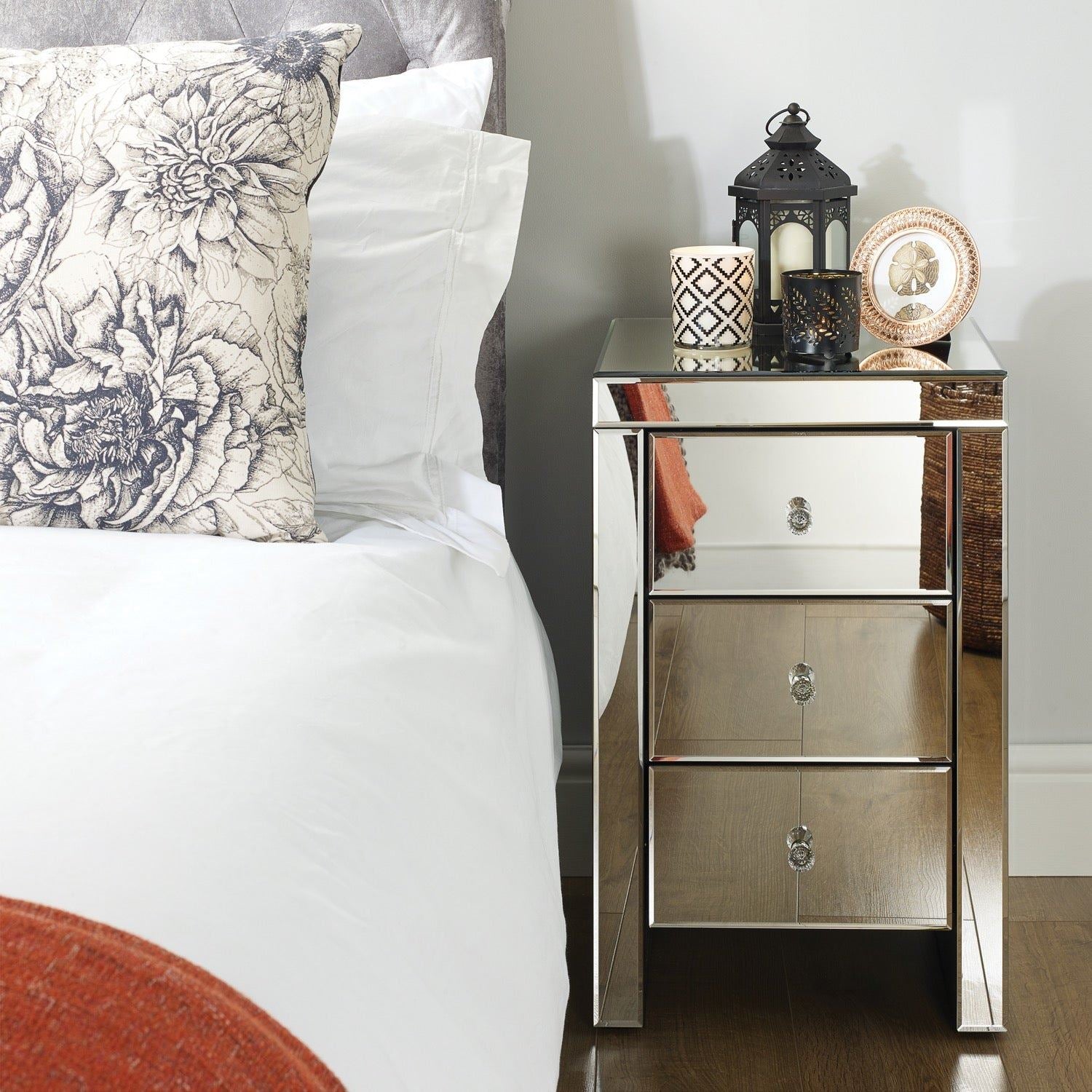 Seville 3 Drawer Bedside - Mirrored