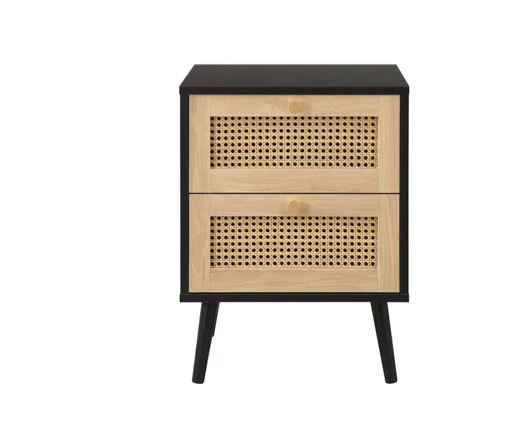 Croxley 2 Drawer Rattan Bedside - Black